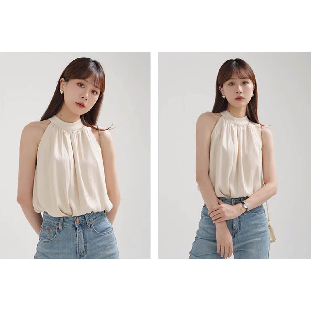 Airy Drape Neck Sleeveless Top