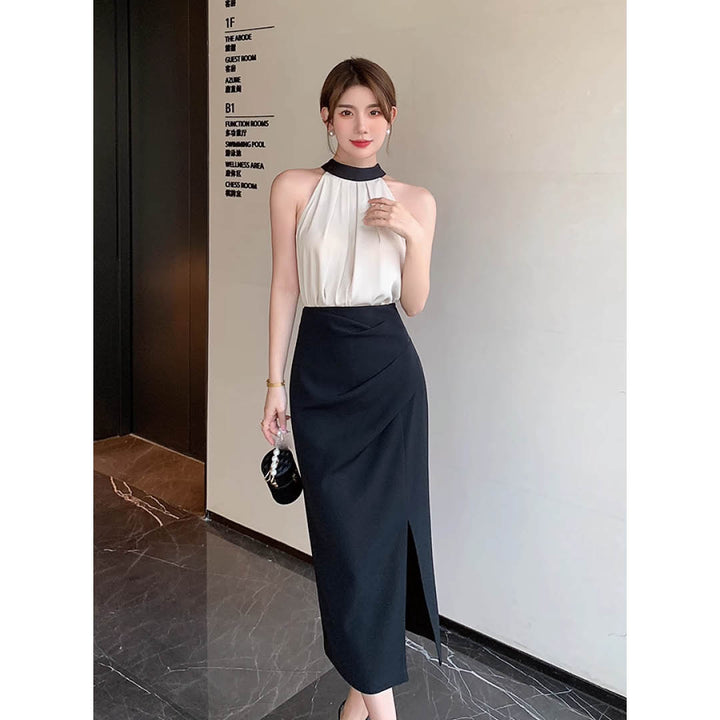 Satin Tie-Back Halter Blouse