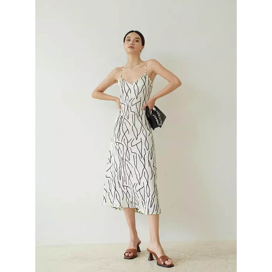 Abstract Line Slip Dress