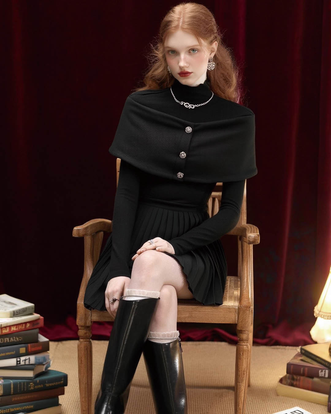 Elegant Pleated Cape Dress