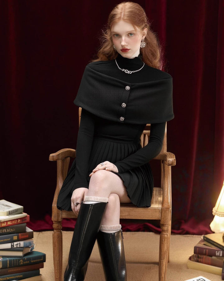 Elegant Pleated Cape Dress