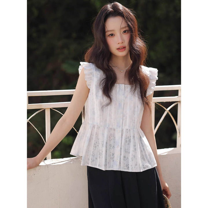 Frill Sleeve Cotton Blouse