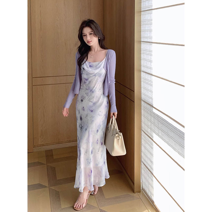 Floral Satin Drape Dress