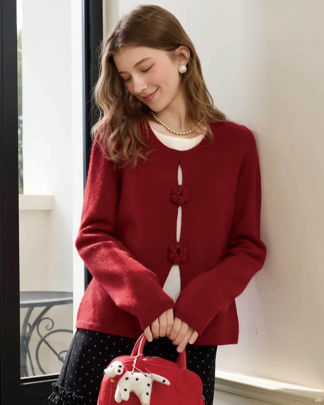 Rosette Accent Knit Cardigan
