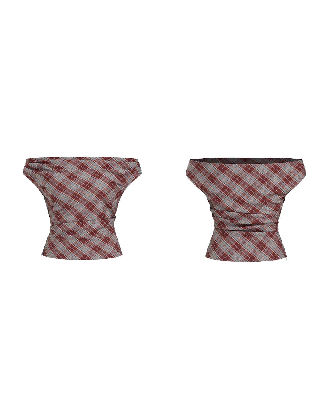 Draped Off-Shoulder Plaid Top