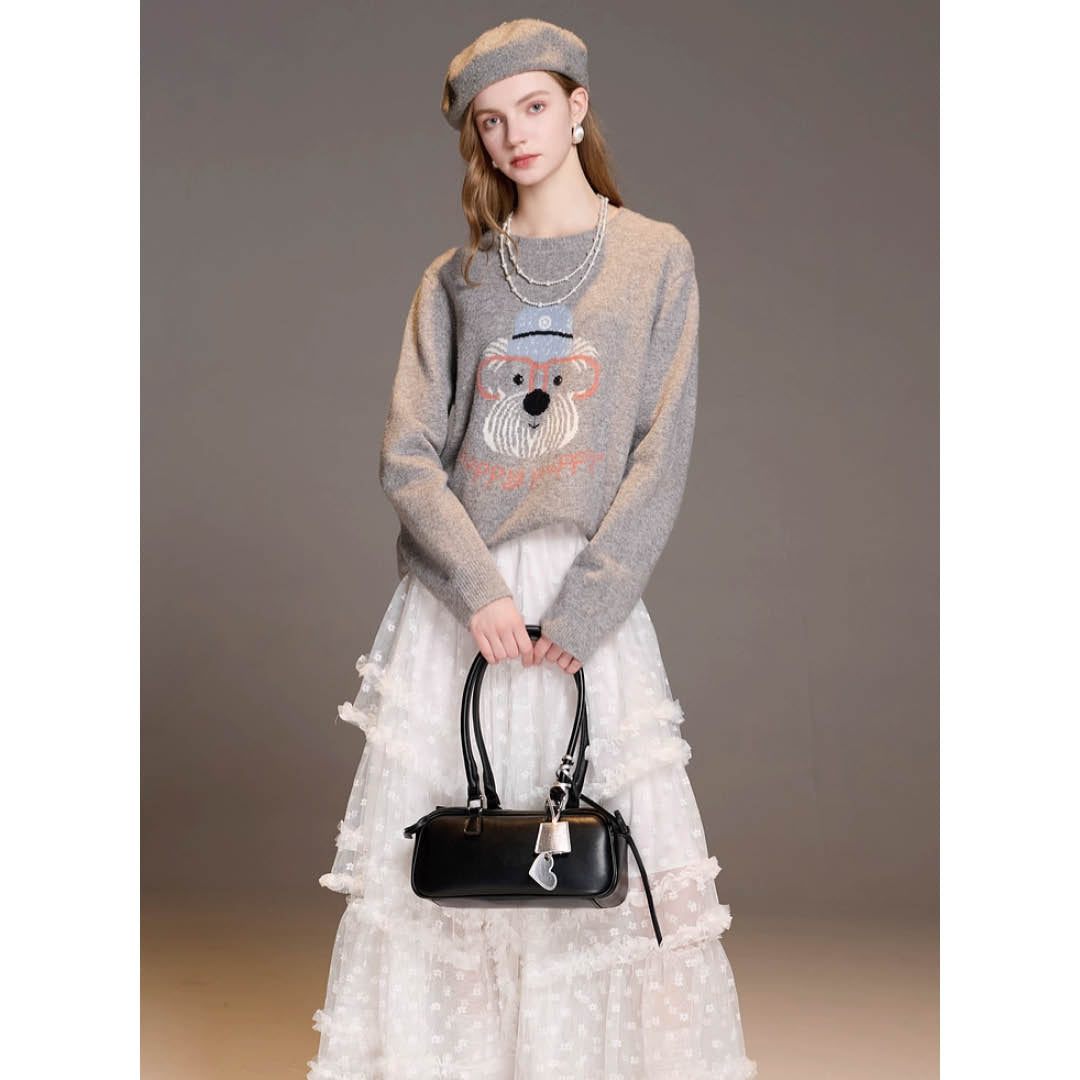 Embroidered Puppy Knit Sweater