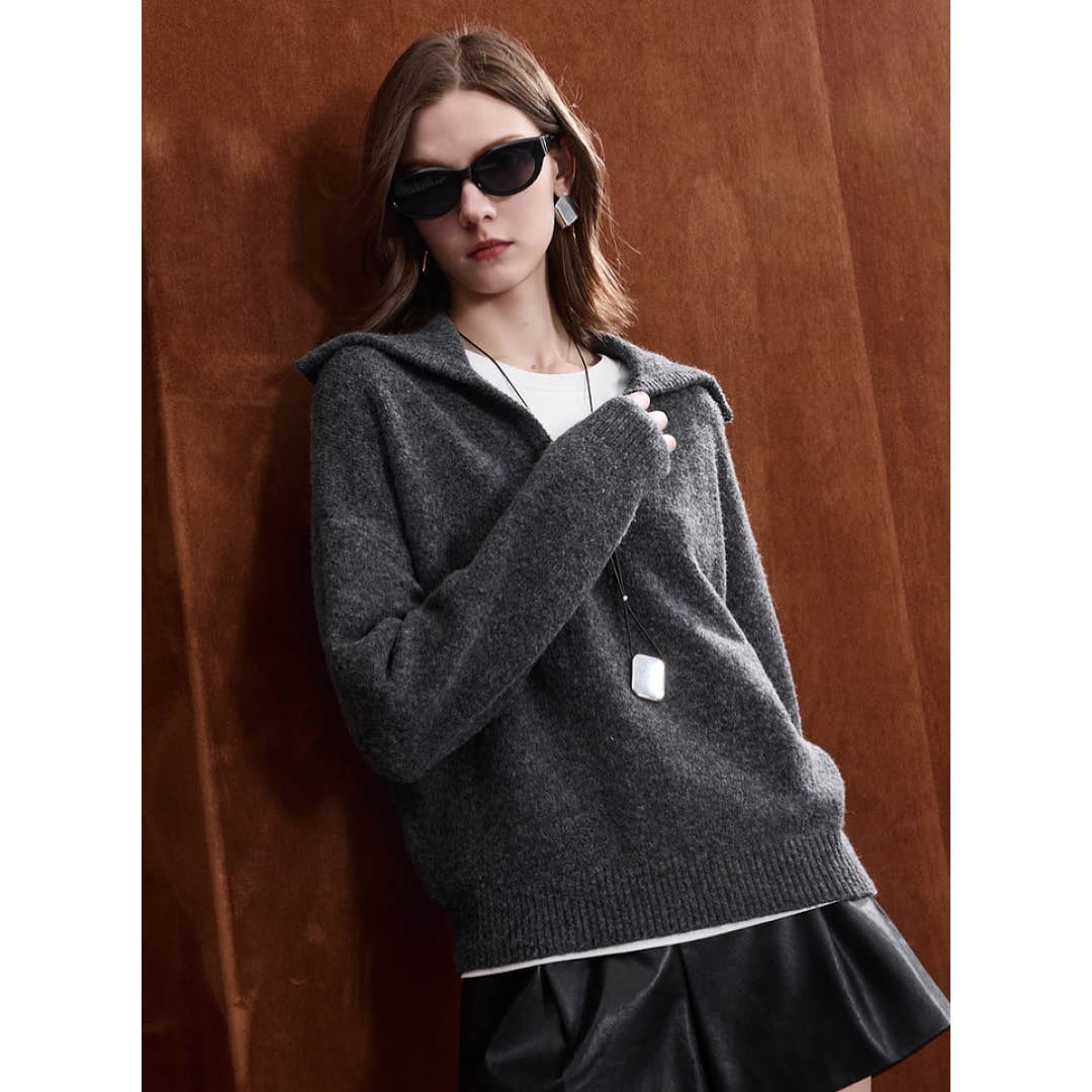 Wide Collar Wool Touch Pullover