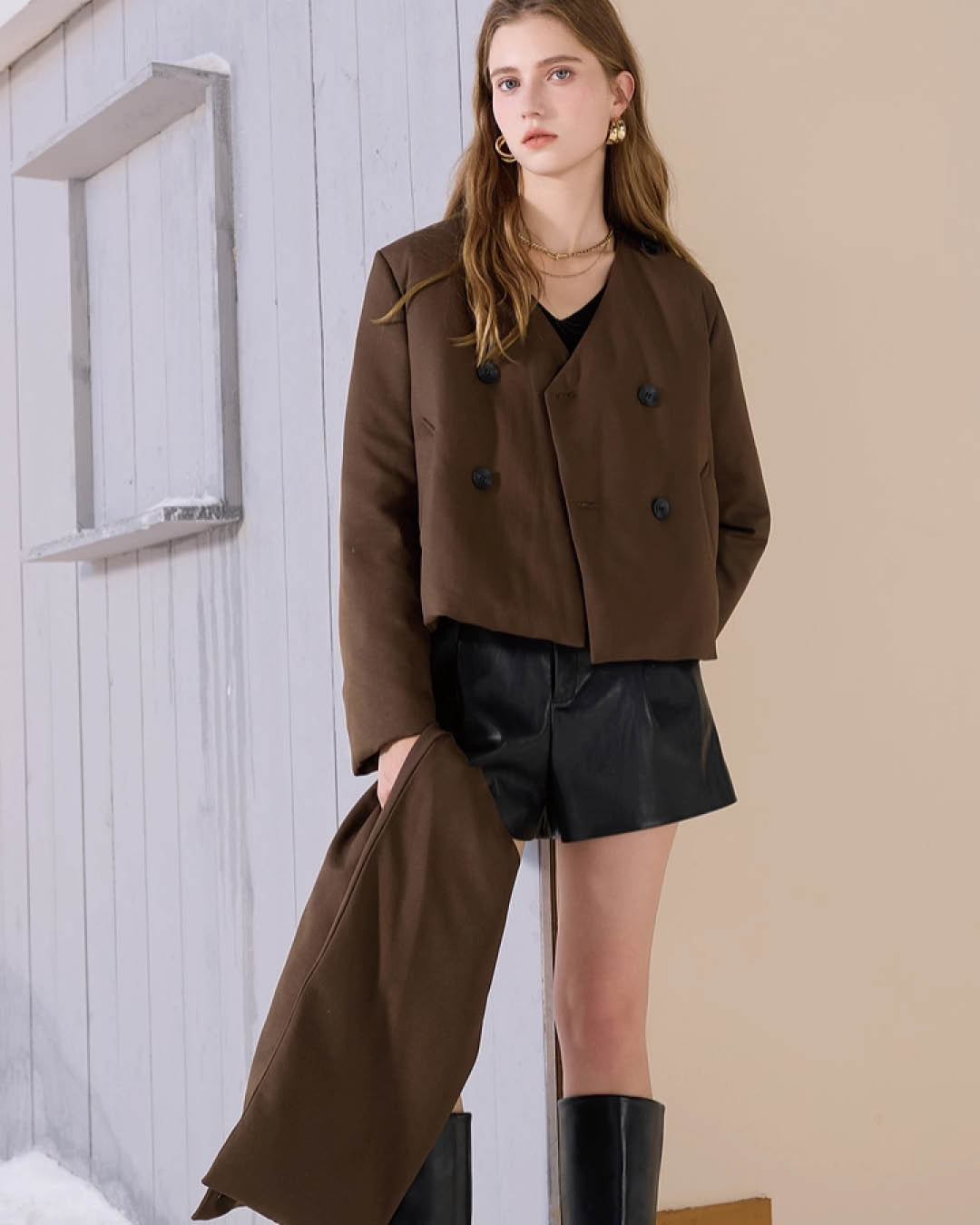 Detachable Scarf Short Coat