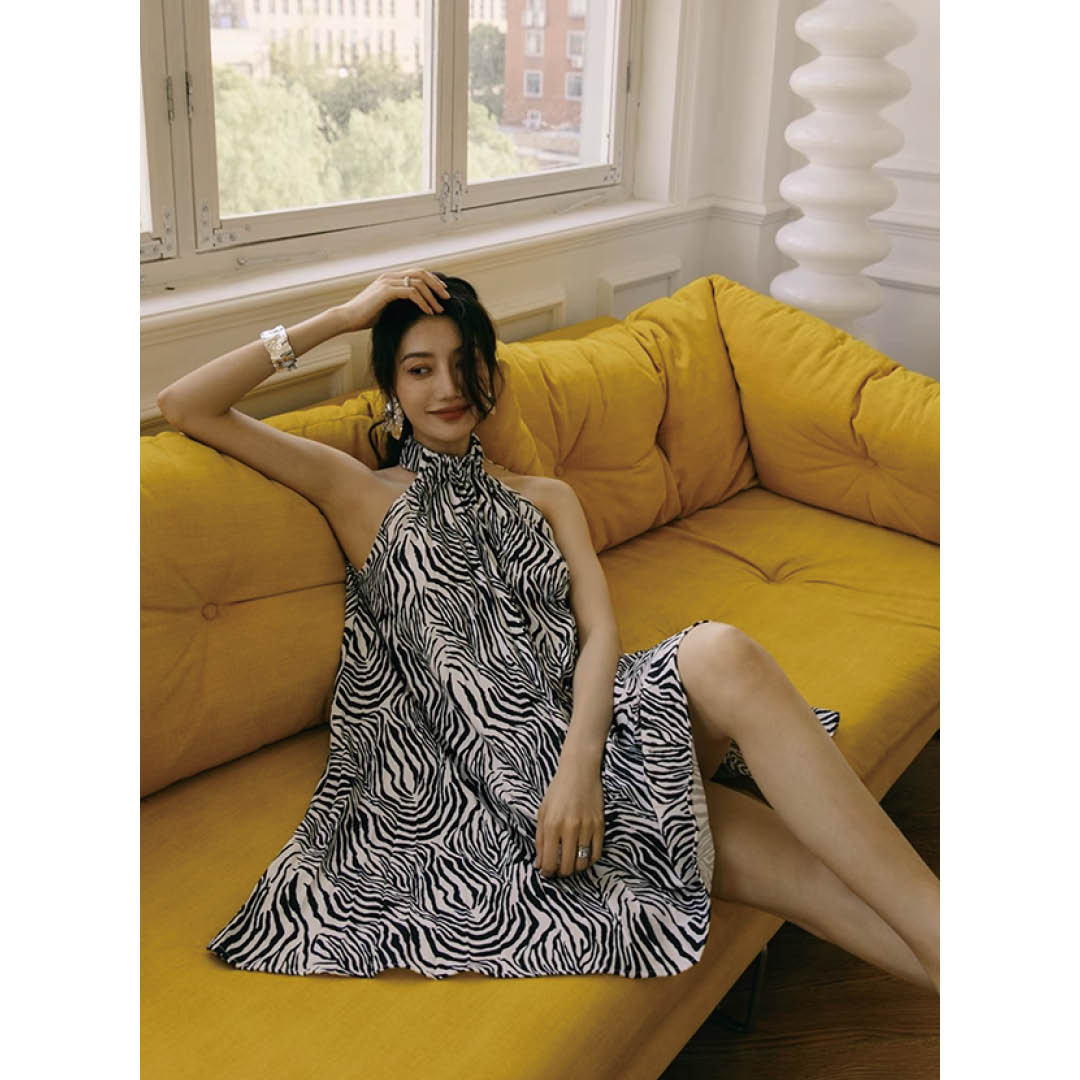 Flowing Zebra Halter Dress