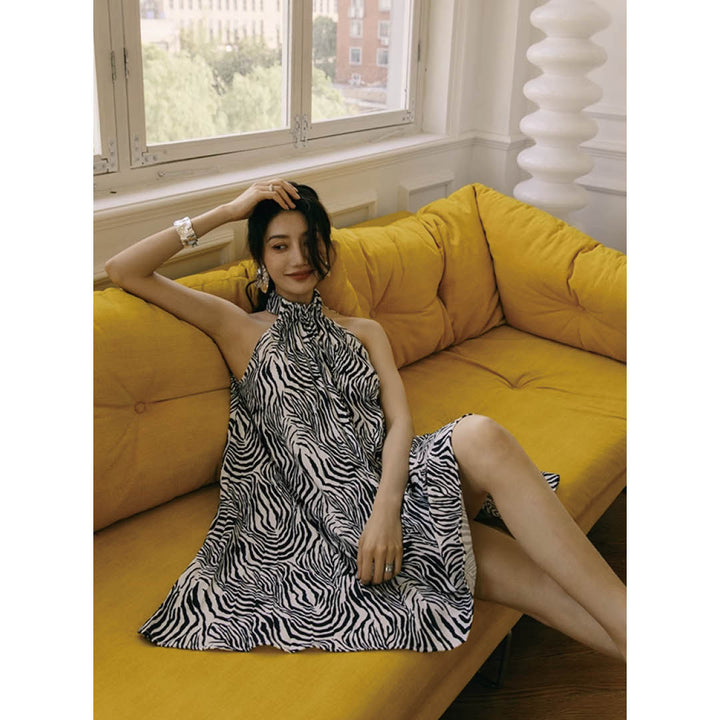 Flowing Zebra Halter Dress