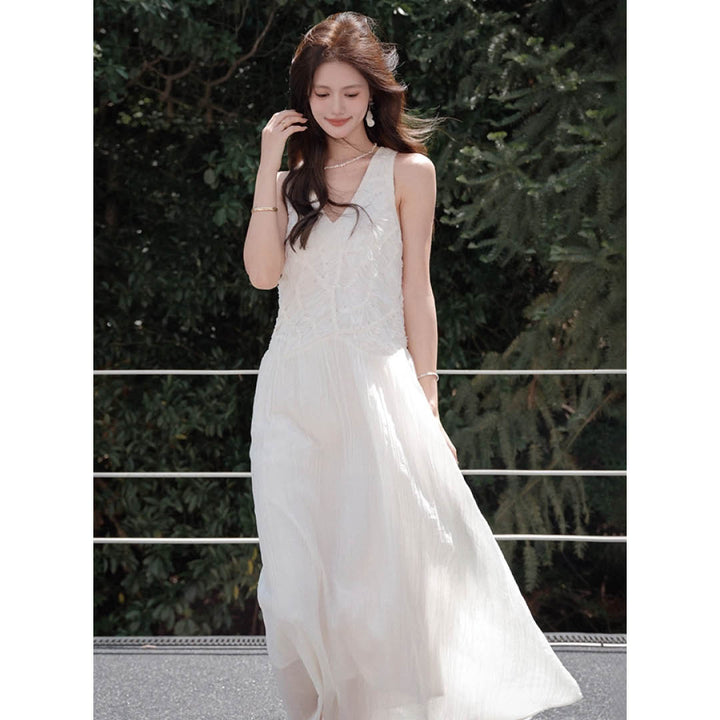 Lace Trim V-Neck Maxi Dress