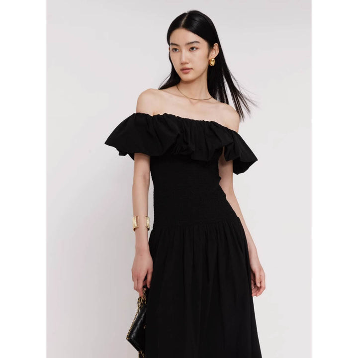 Off-Shoulder Frill Smocked Dress