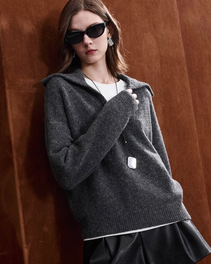 Wide Collar Wool Touch Pullover