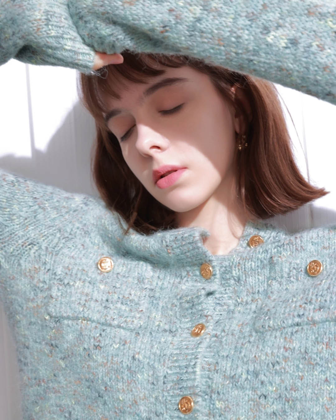 Tweed Touch Gold Button Knit