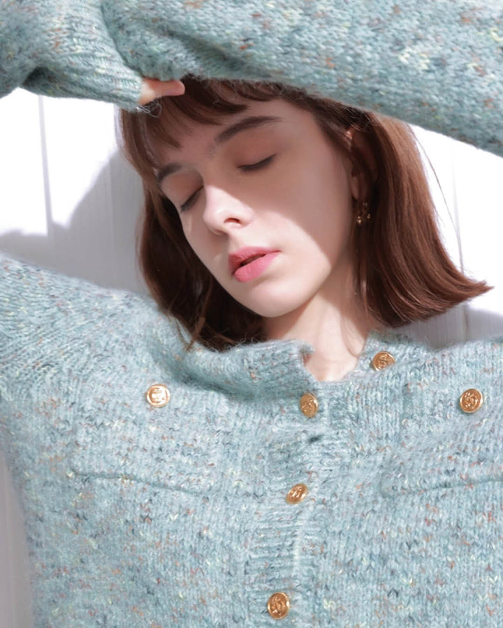 Tweed Touch Gold Button Knit