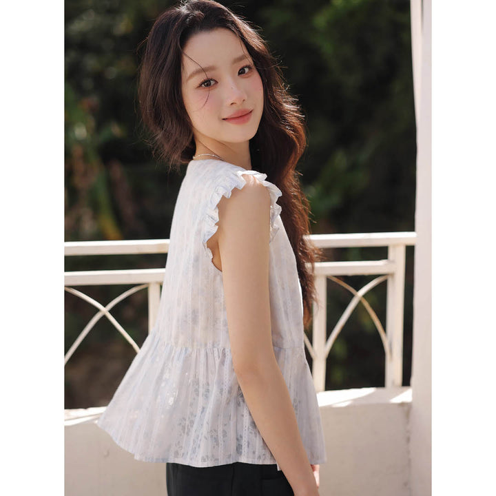Frill Sleeve Cotton Blouse