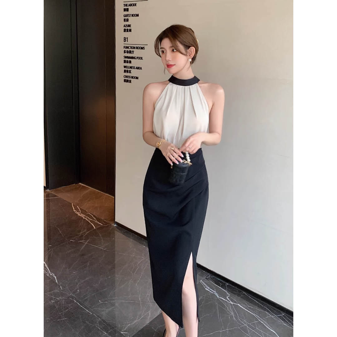 Satin Tie-Back Halter Blouse