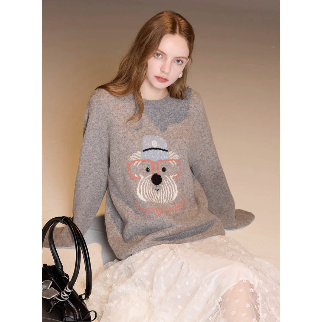 Embroidered Puppy Knit Sweater