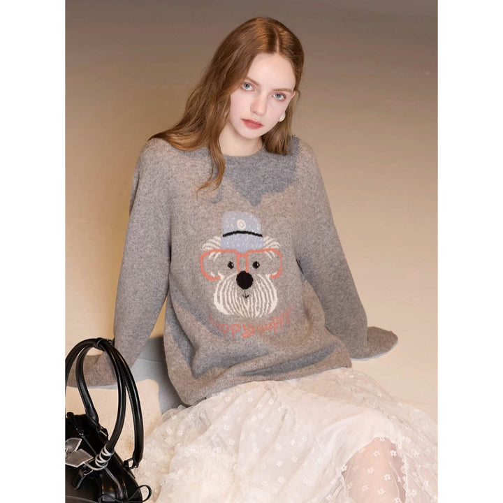 Embroidered Puppy Knit Sweater