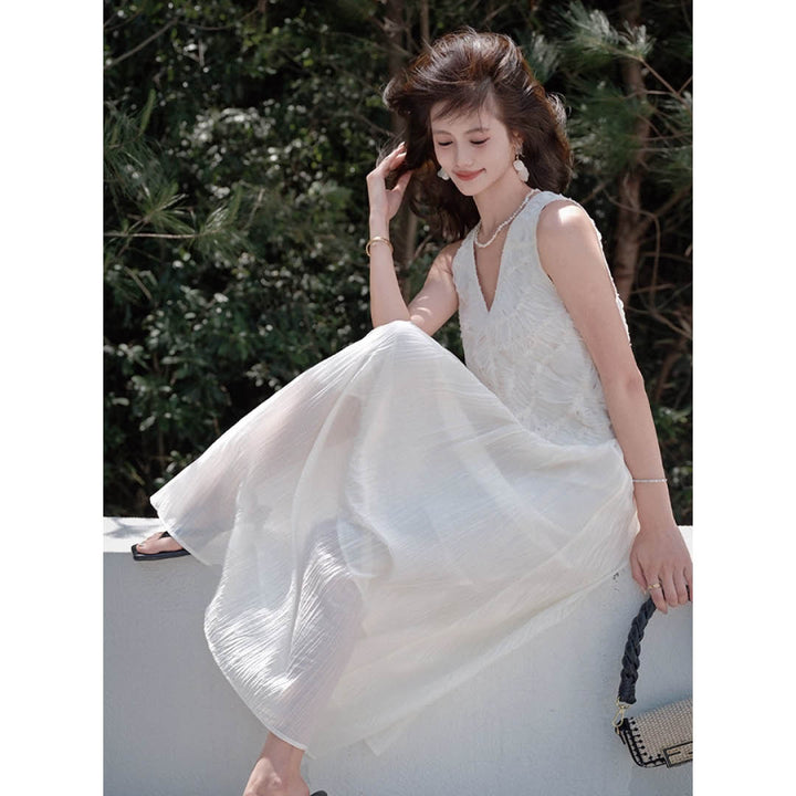 Lace Trim V-Neck Maxi Dress