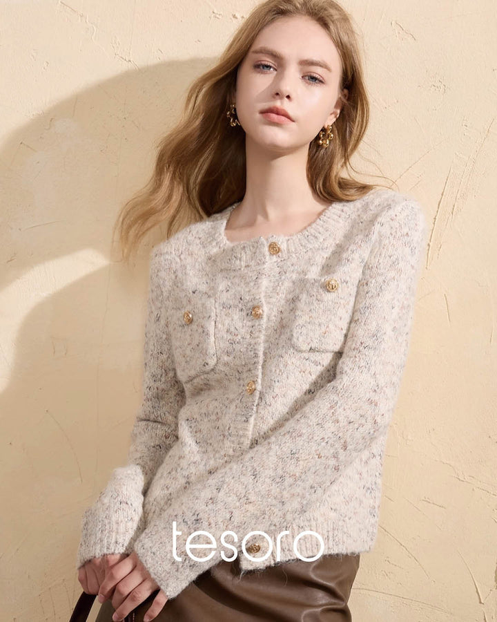 Tweed Touch Gold Button Knit