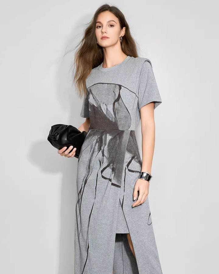 Graphic Slit Jersey Dress
