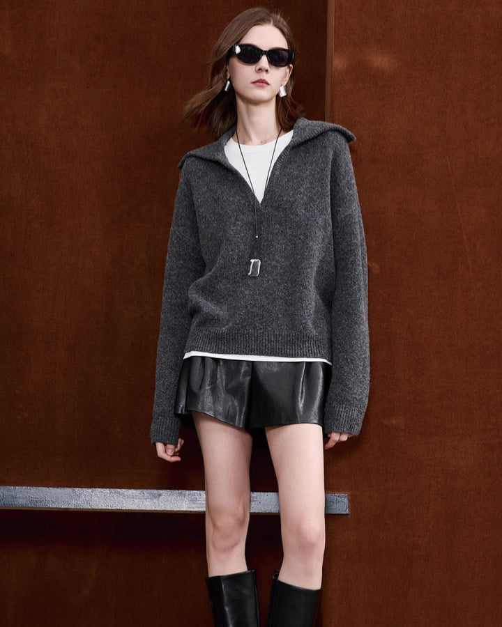 Wide Collar Wool Touch Pullover