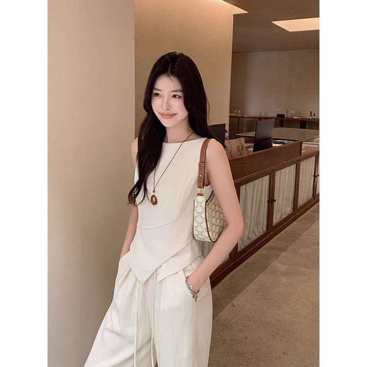 Angled Hem Sleeveless Blouse