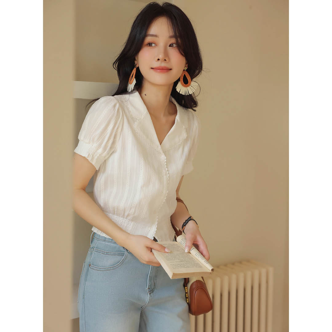 Pearl Button Slim Fit Blouse