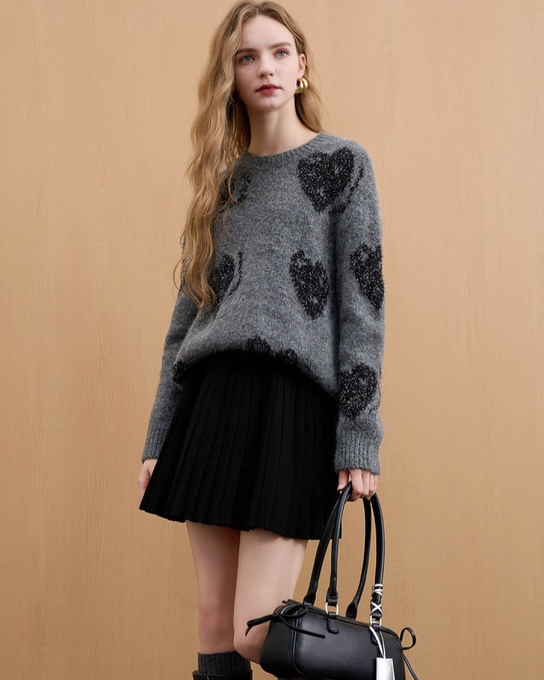 Pleated Knit Mini Skirt