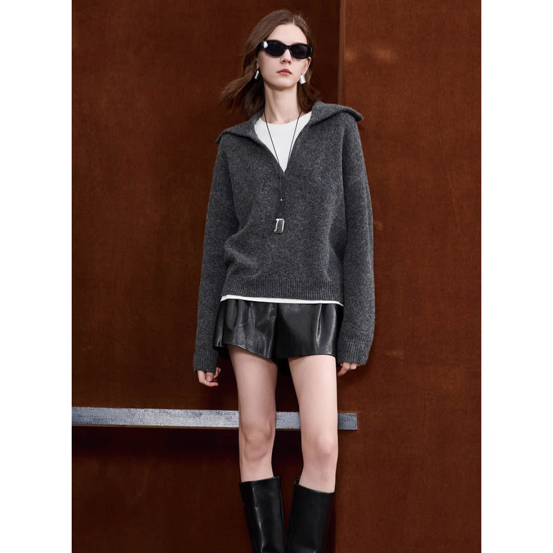 Wide Collar Wool Touch Pullover