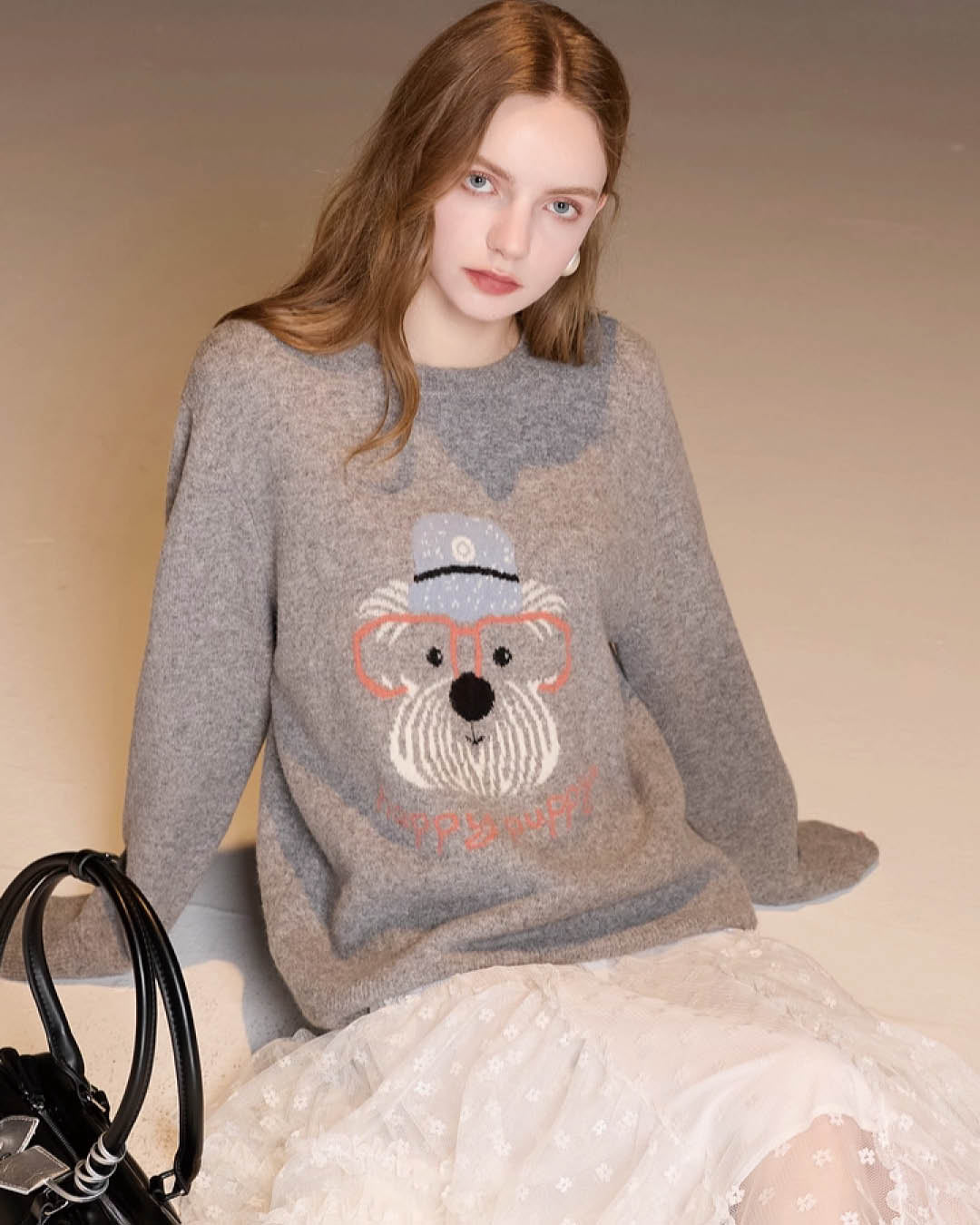 Embroidered Puppy Knit Sweater