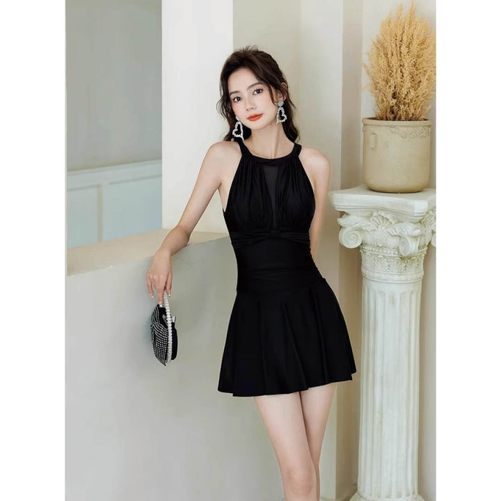 Mesh Panel High Neck Swim Dress