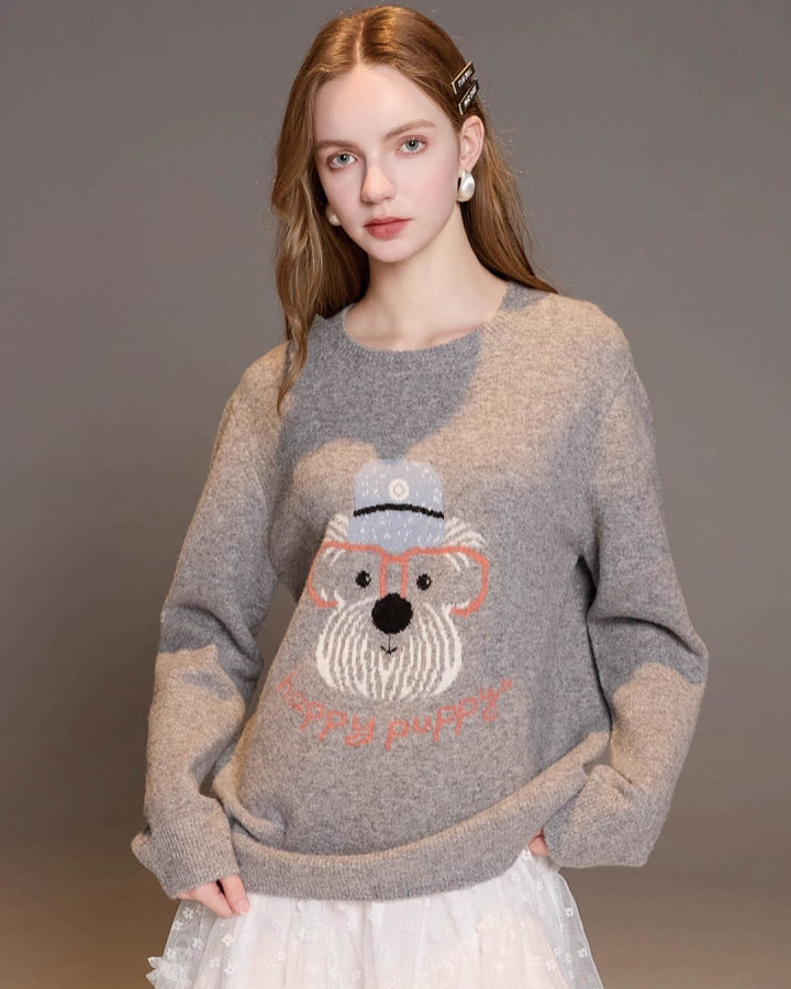 Embroidered Puppy Knit Sweater