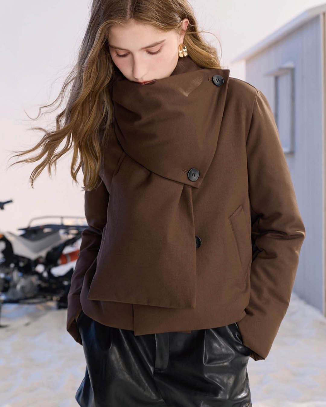 Detachable Scarf Short Coat