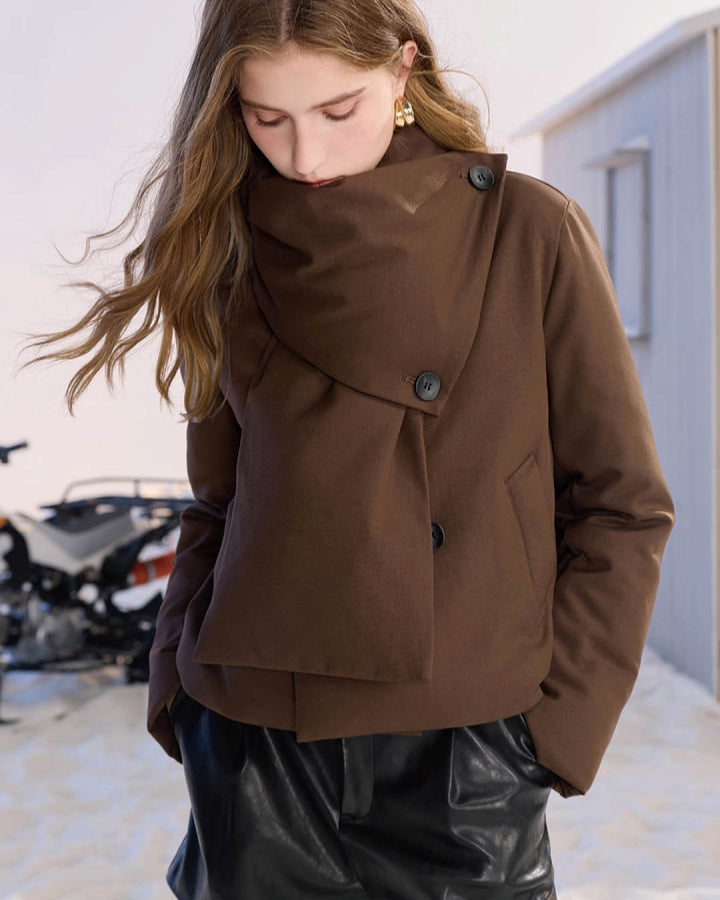 Detachable Scarf Short Coat