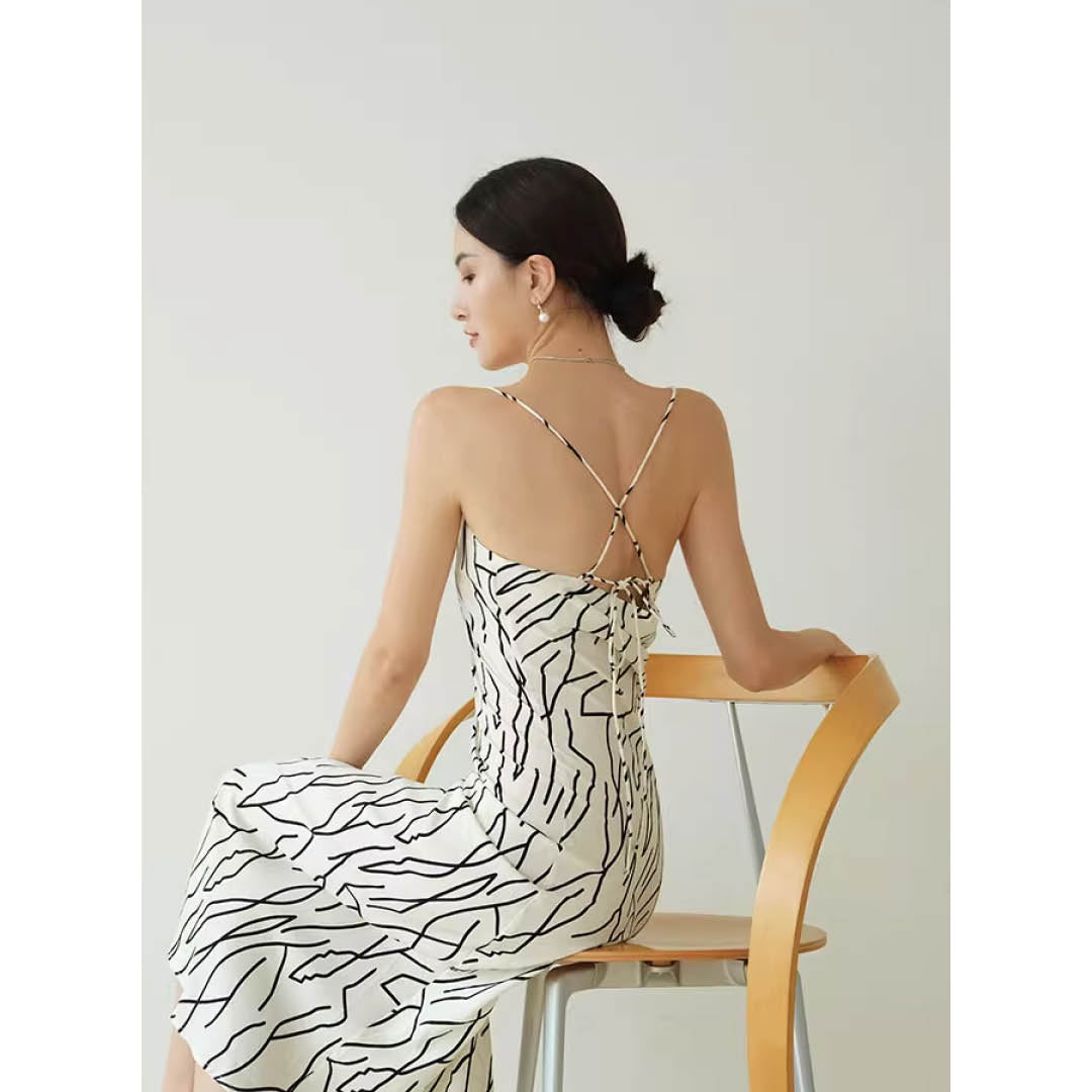 Abstract Line Slip Dress