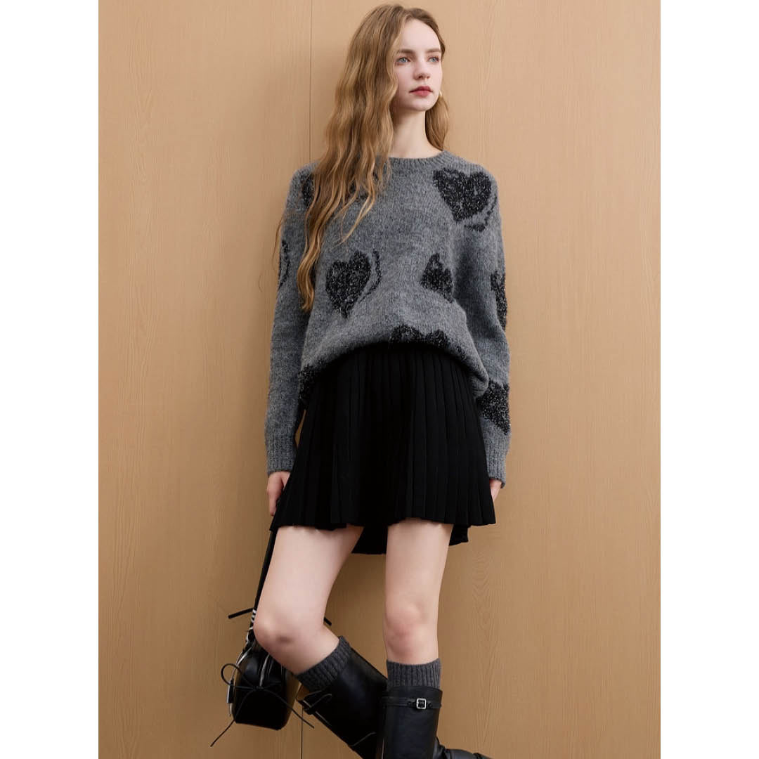 Pleated Knit Mini Skirt