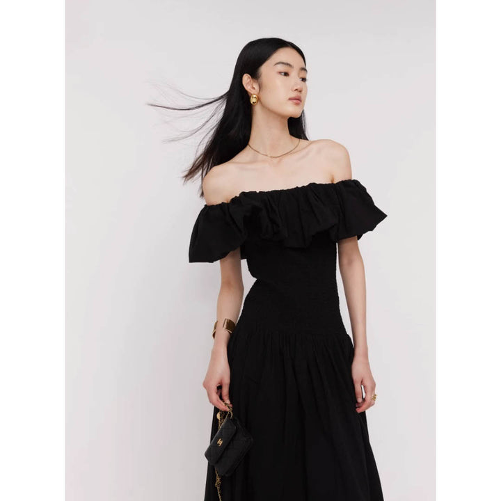Off-Shoulder Frill Smocked Dress