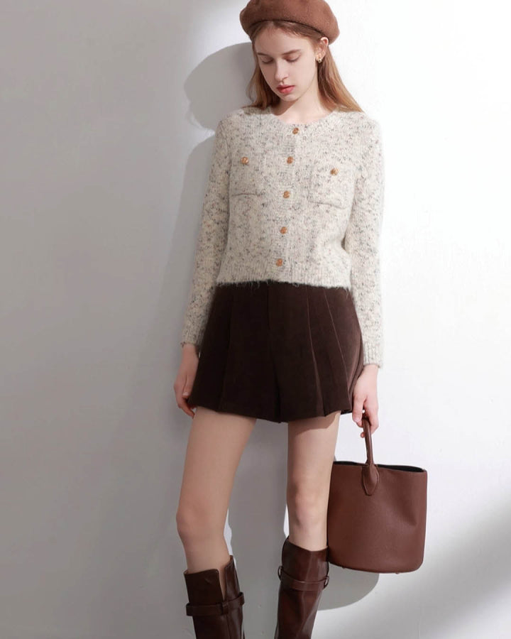 Tweed Touch Gold Button Knit