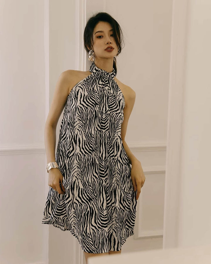 Flowing Zebra Halter Dress