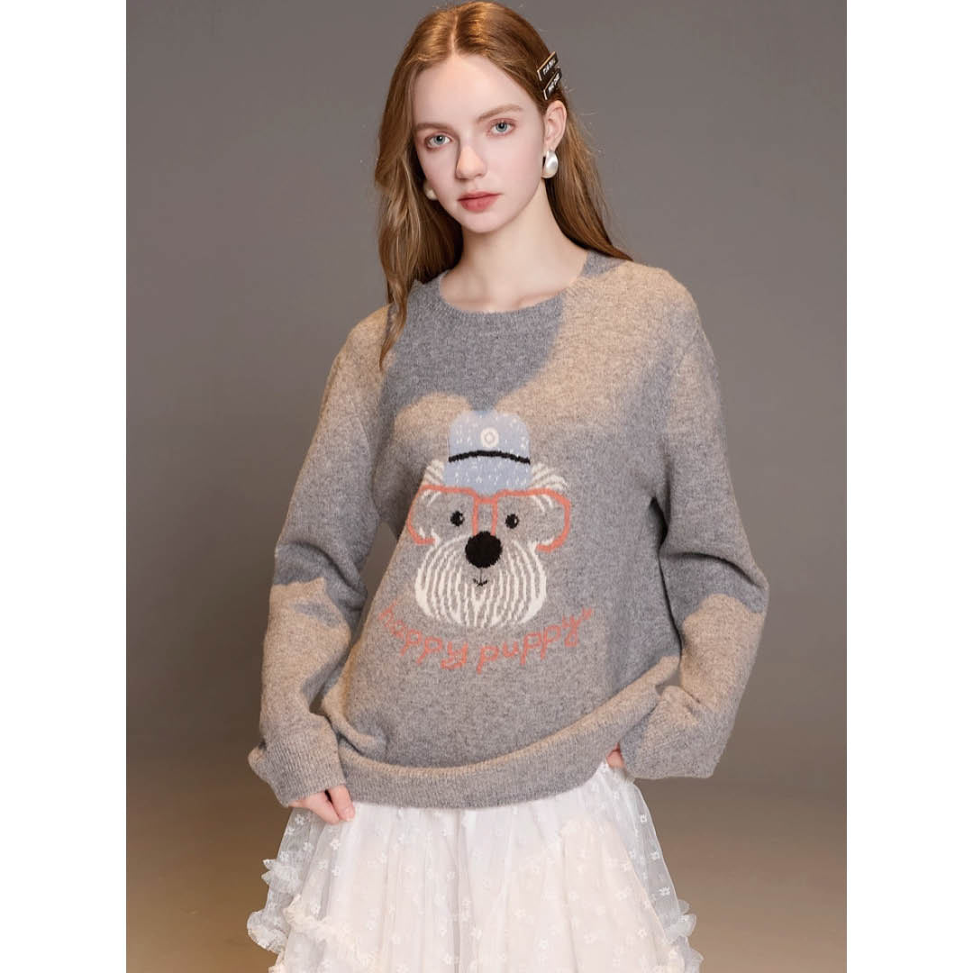 Embroidered Puppy Knit Sweater