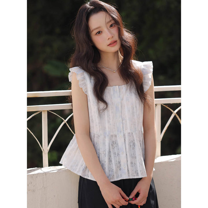 Frill Sleeve Cotton Blouse