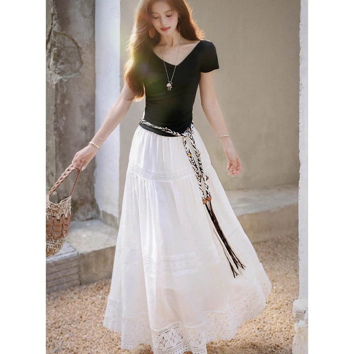 Lace Tiered Maxi Skirt