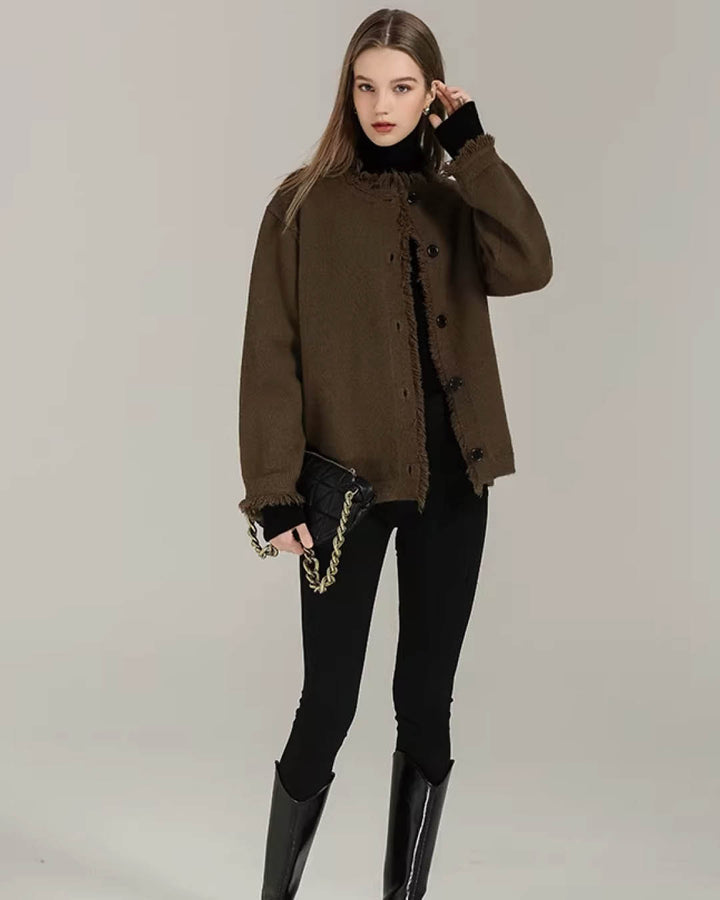 Frayed Edge Wool Touch Jacket