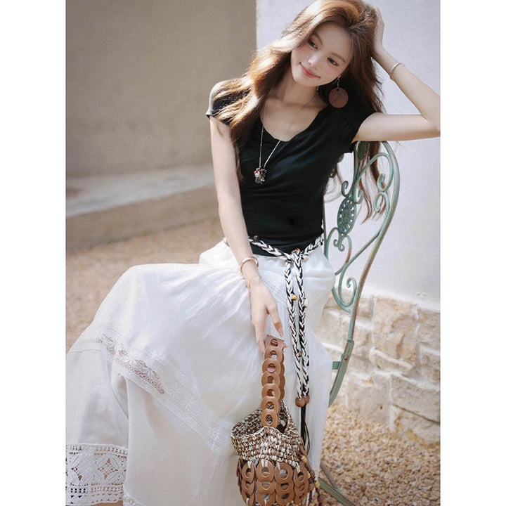 Draped French Neck Slim Top