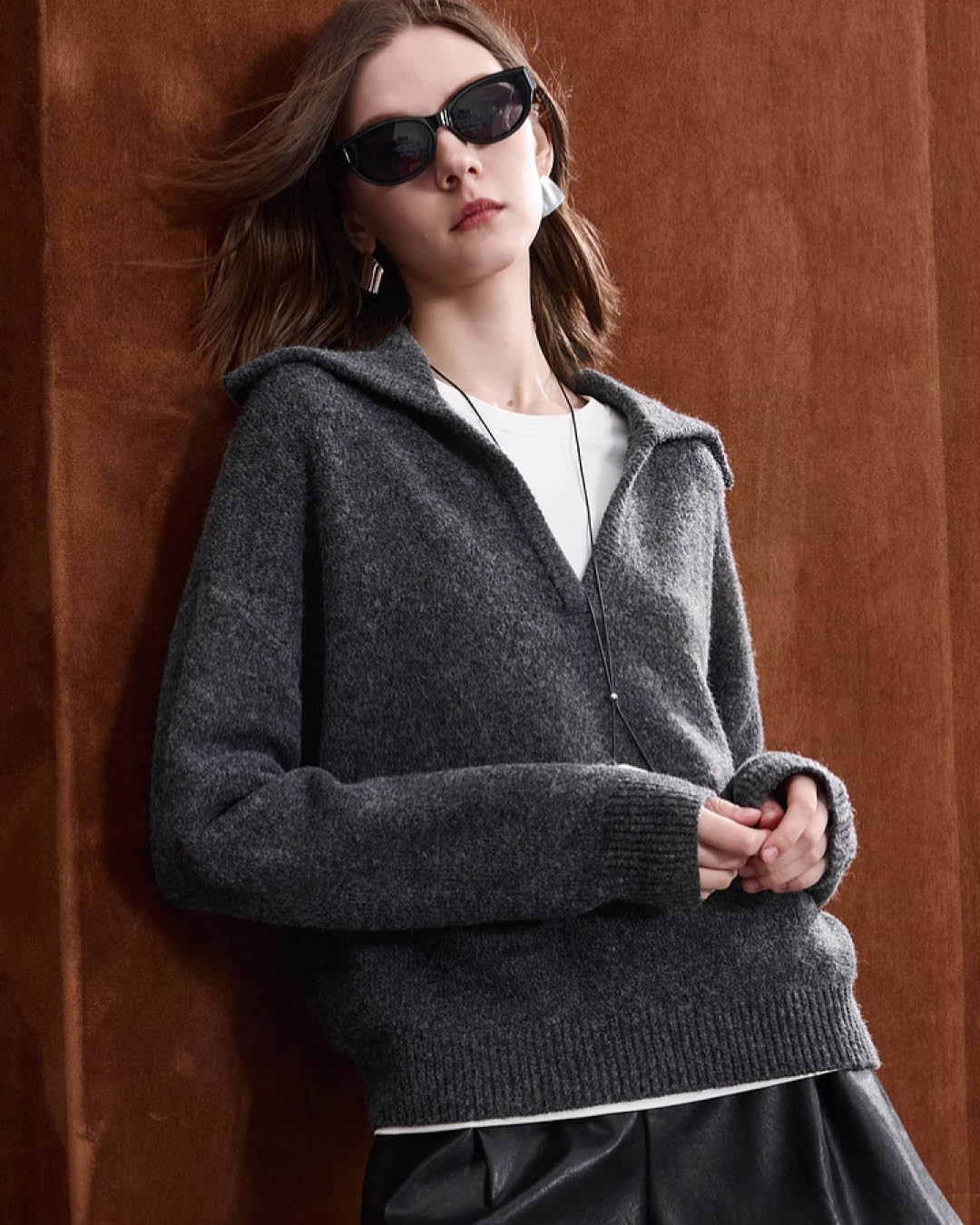 Wide Collar Wool Touch Pullover