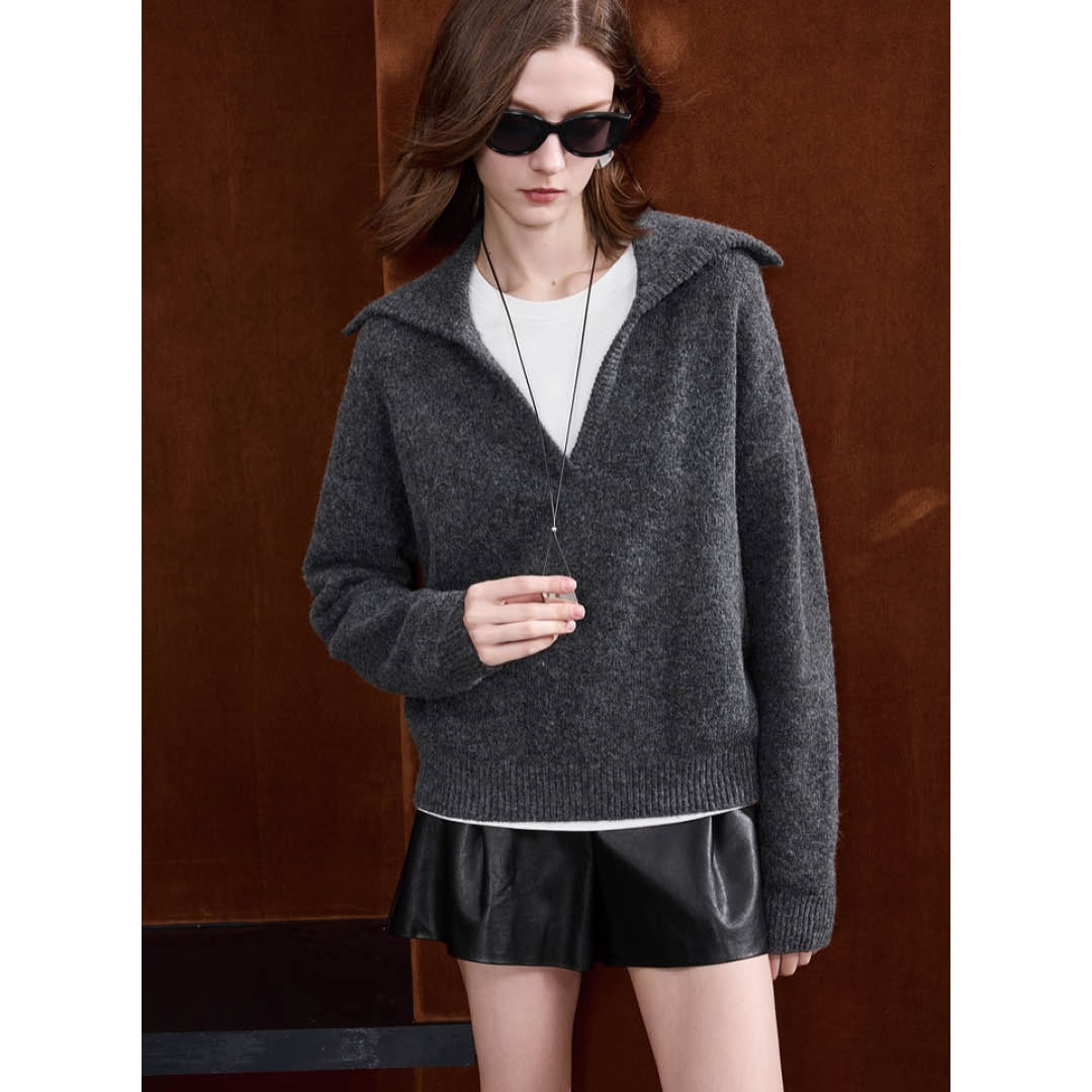 Wide Collar Wool Touch Pullover