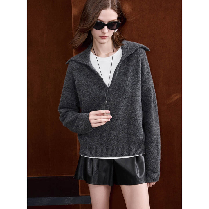 Wide Collar Wool Touch Pullover