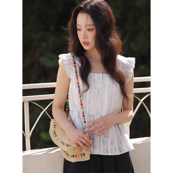 Frill Sleeve Cotton Blouse